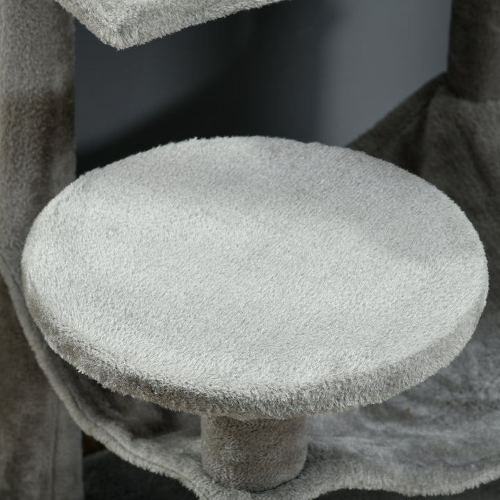 PawHut Tall Cat Tree for Indoor Cats, 56" Multi-Level Cat Tower with Hammock, Cat Bed, Cat Condo with Sisal Scratching Posts, Grey