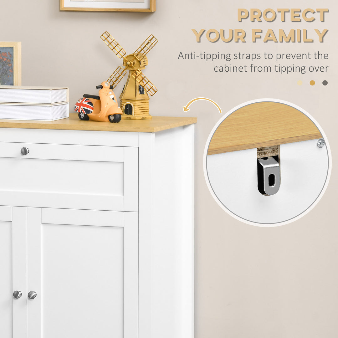 HOMCOM Sideboard Cabinet, Buffet Table with Drawer, Double Door Cupboard and Adjustable Shelf for Living Room, Entryway, White