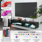 HOMCOM Modern Wall Mounted TV Stand with Storage and LED Lights for TVs up to 75", Floating TV Shelf for Living Room, Black