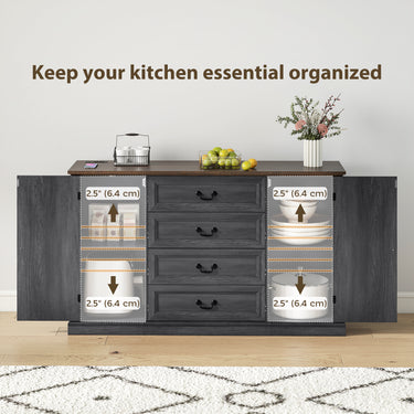 HOMCOM Farmhouse Sideboard with Charging Station, 58" Buffet Cabinet, Kitchen Storage Cabinet with 4 Drawers, 2 Doors, Black