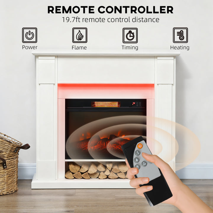HOMCOM 41 Inch Electric Fireplace with Mantel, 1400W Fireplace Heater with Adjustable 3D Flame Effect for Living Room, White