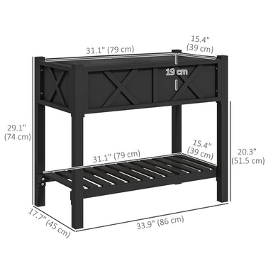 Outsunny Wooden Raised Garden Bed, Elevated Planter Box with Storage Shelf, Drainage Holes and Liner, 34" x 18" x 30", Black