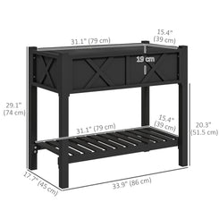 Outsunny Wooden Raised Garden Bed, Elevated Planter Box with Storage Shelf, Drainage Holes and Liner, 34" x 18" x 30", Black