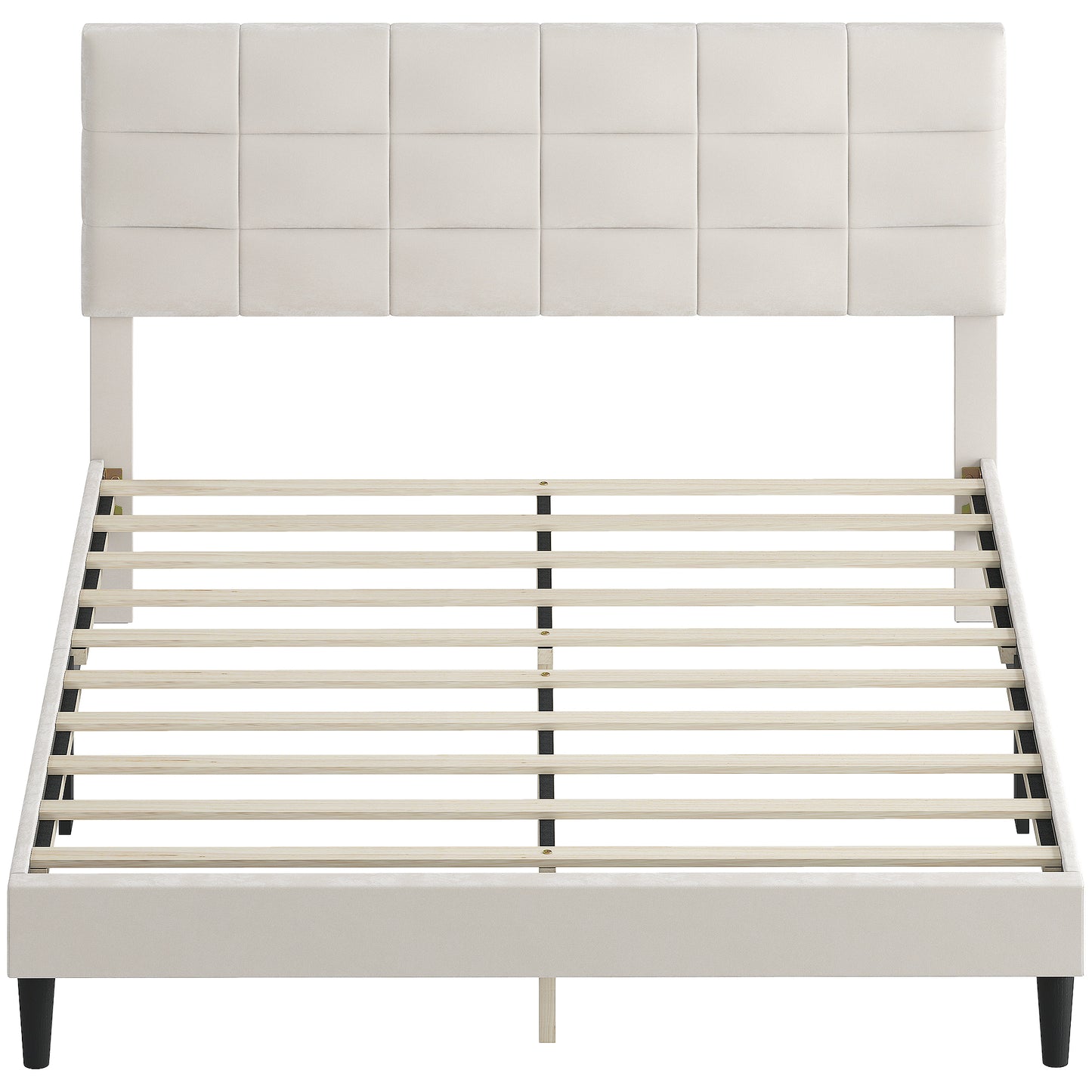 HOMCOM Queen Size Bed Frame with Upholstered Headboard, Modern Platform Bed Frame with Wood Slats, 1100 lbs Capacity, Cream