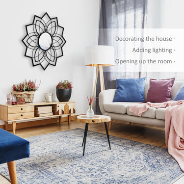 HOMCOM 31" x 31" Modern Flower Wall Mirror, Decorative Mirror for Living Room, Bedroom, Entryway, Home Decor, Black