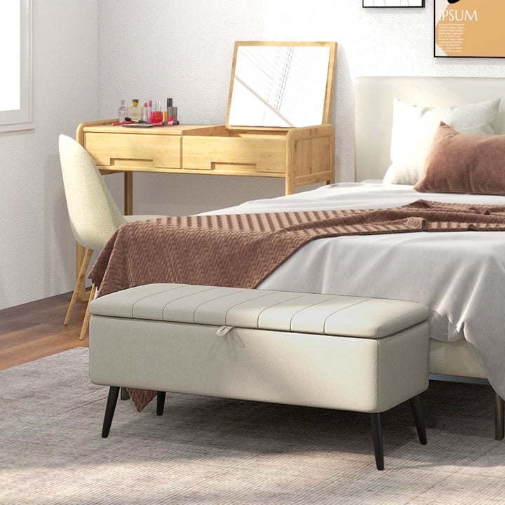 HOMCOM 40" Ottoman with Storage, Linen Upholstered Storage Ottoman Bench with Steel Legs for Living Room, Bedroom Grey