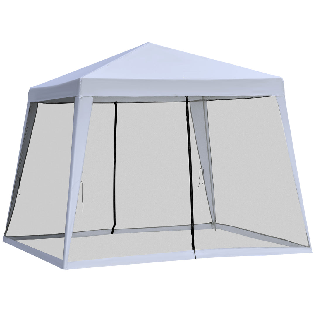 Outsunny 10x10ft Party Tent Canopy with Netting, Patio Screen House Slant Leg Outdoor Gazebo Sun Shade Shelter, Beige