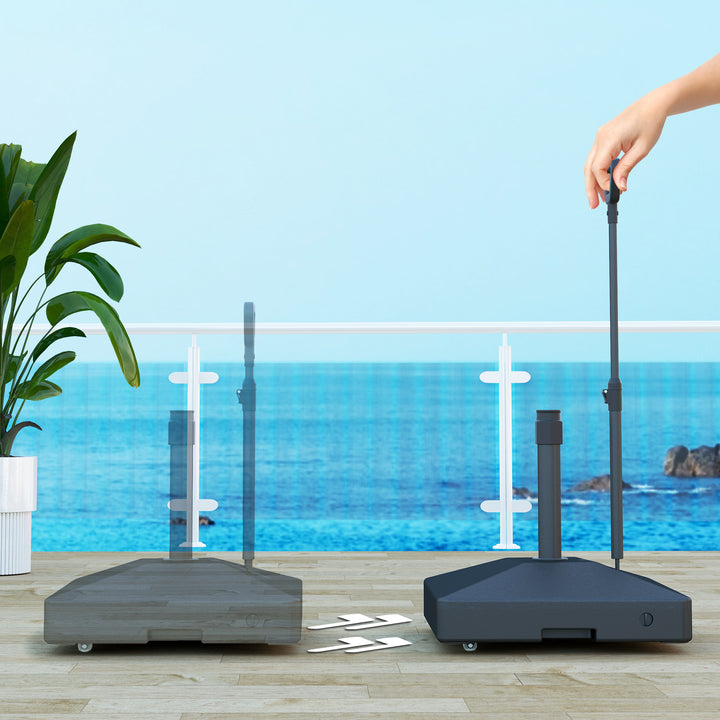 Outsunny Square Plastic Patio Umbrella Base with Adjustable Wheels, Handle, Outdoor Patio Umbrella Stand, Filled Up to 121lb with Stand, 99lb with Water for Garden Poolside, Black