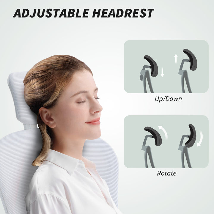 Vinsetto Office Chair, Mesh Computer Desk Chair with Adjustable Headrest, 4D Lumbar Support, Flip-up Arm, Grey