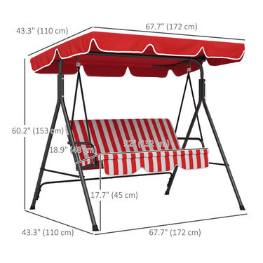 Outsunny 3-Seater Outdoor Porch Swing with Adjustable Canopy, Patio Swing Chair for Garden, Poolside, Backyard, Red