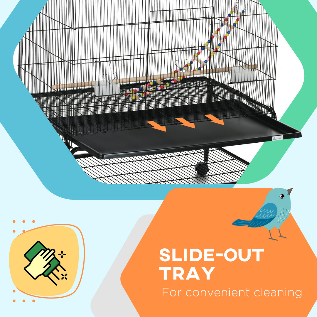 PawHut 63" Bird Cage w/ Open Top for Budgies, Cockatiels, Lovebirds Finches, Stand, Toys, Removable Tray, Storage Shelf