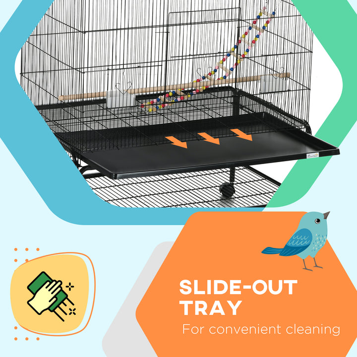 PawHut 63" Bird Cage w/ Open Top for Budgies, Cockatiels, Lovebirds Finches, Stand, Toys, Removable Tray, Storage Shelf