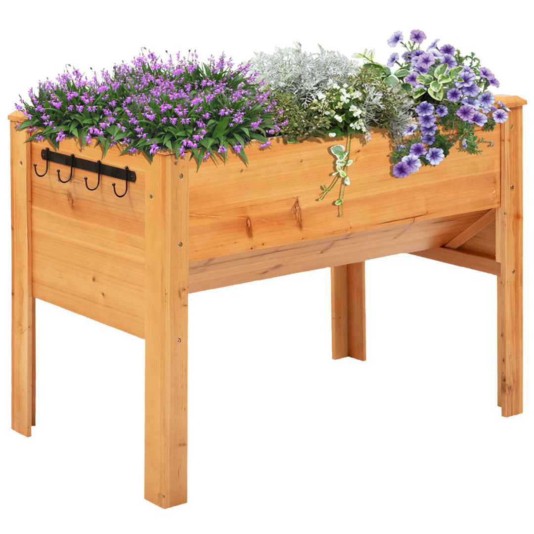 Outsunny Wooden Raised Garden Plant Stand Outdoor Tall Flower Bed Box with Hooks, 48" x 24" x 32", Nature Wood