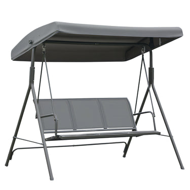 Outsunny 3-Seater Swing Chair Covered Garden Hammock A-Frame Outdoor Porch Glider Sling Seat with Adjustable Canopy Cover, Grey