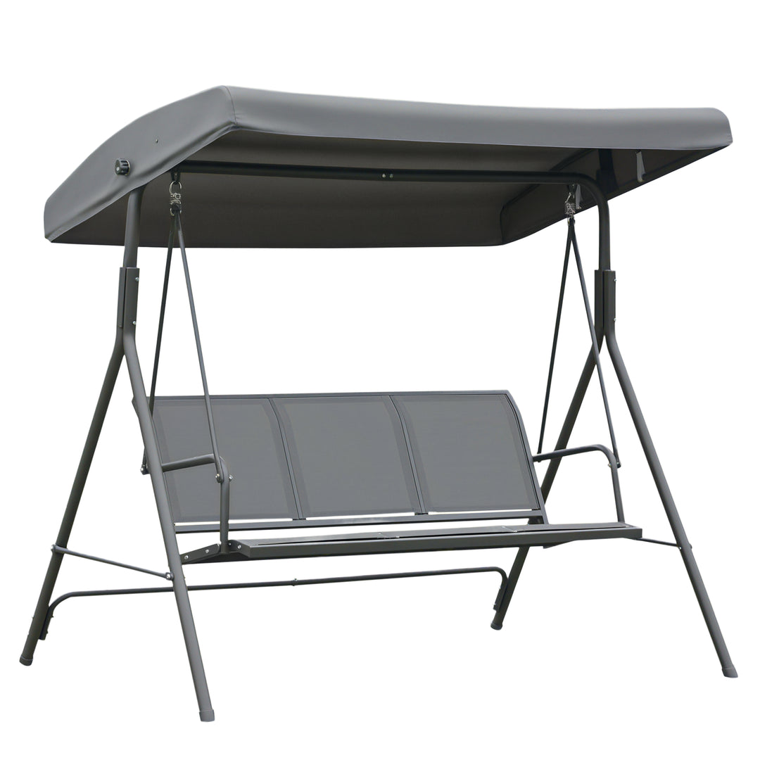 Outsunny 3-Seater Swing Chair Covered Garden Hammock A-Frame Outdoor Porch Glider Sling Seat with Adjustable Canopy Cover, Grey