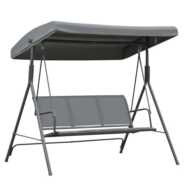 Outsunny 3-Seater Swing Chair Covered Garden Hammock A-Frame Outdoor Porch Glider Sling Seat with Adjustable Canopy Cover, Grey