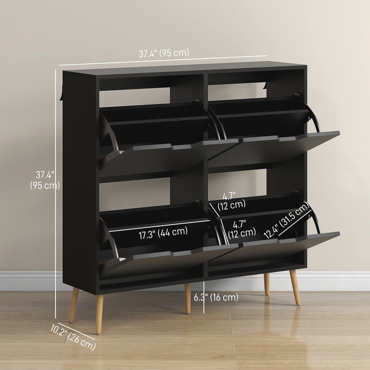 HOMCOM Shoe Storage Cabinet with 4 Flip Drawers and Adjustable Shelf, Shoe Cabinet for 8-16 Pairs of Shoes, Natural