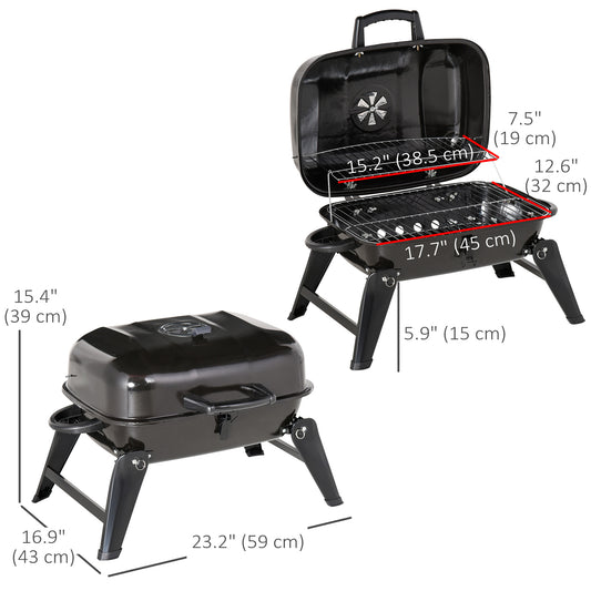 Outsunny 23" Portable Tabletop Steel Charcoal Grill Foldable Outdoor BBQ Camping Picnic Cooker Barbecue Smoker with Air Vent Black