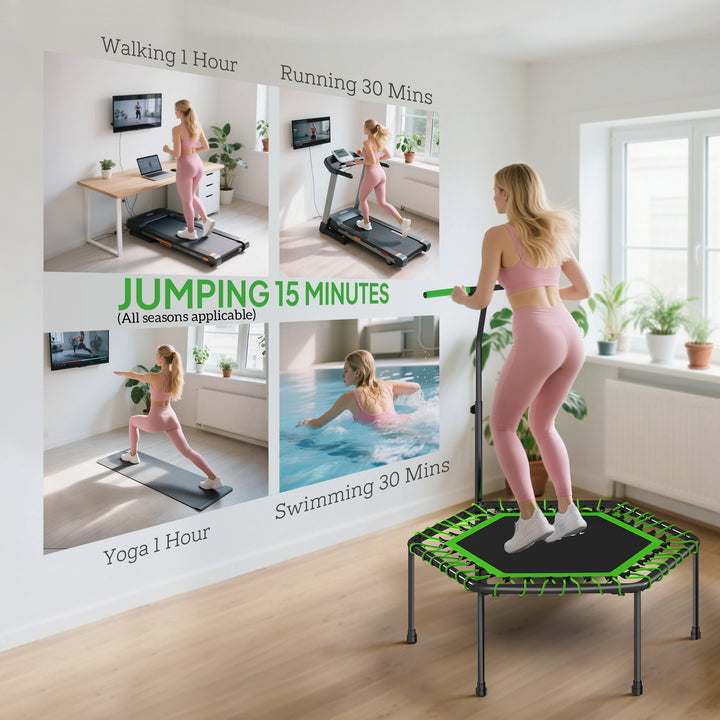 Soozier 45" Rebounder Trampoline for Adults, Mini Fitness Trampoline Bungee Rebounder with 3-Level Adjustable Handle