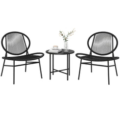 Outsunny Rattan Bistro Set, 3 Pieces Wicker Patio Furniture Set, Acapulco Chairs and Steel Table for Porch, Balcony, Black