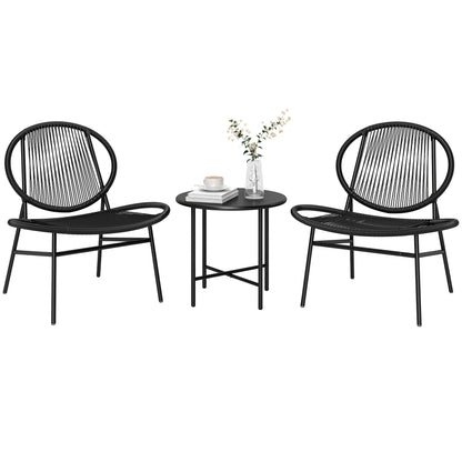 Outsunny Rattan Bistro Set, 3 Pieces Wicker Patio Furniture Set, Acapulco Chairs and Steel Table for Porch, Balcony, Black