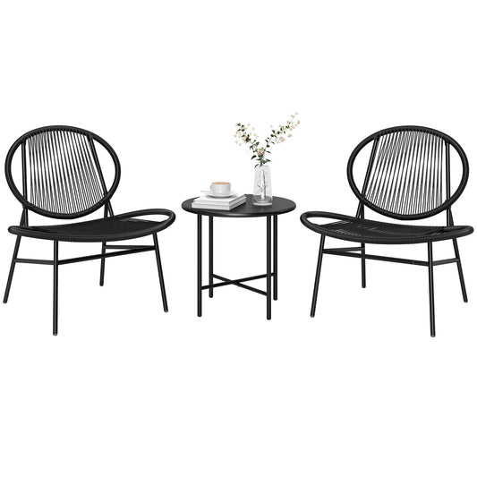 Outsunny Rattan Bistro Set, 3 Pieces Wicker Patio Furniture Set, Acapulco Chairs and Steel Table for Porch, Balcony, Black
