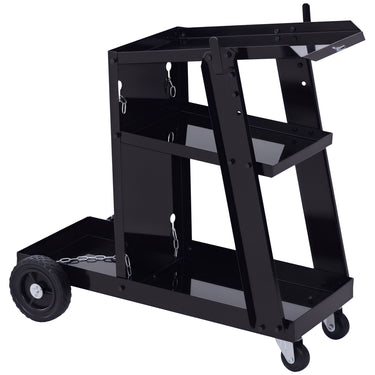 DURHAND 3 Tier Welding Cart Welder Trolley Garage Welding/Plasma Cutter Cart for Tanks Gas Bottles w/ Safety Chain Black