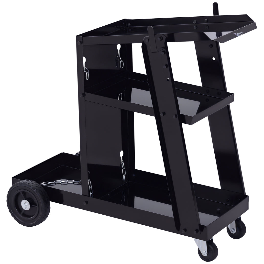 DURHAND 3 Tier Welding Cart Welder Trolley Garage Welding/Plasma Cutter Cart for Tanks Gas Bottles w/ Safety Chain Black