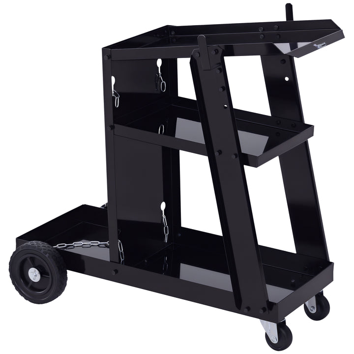 DURHAND 3 Tier Welding Cart Welder Trolley Garage Welding/Plasma Cutter Cart for Tanks Gas Bottles w/ Safety Chain Black