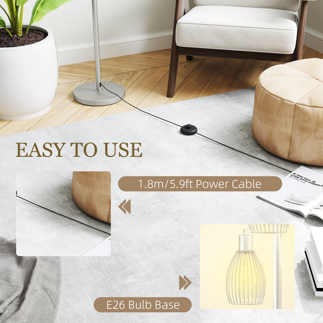 HOMCOM Industrial Floor Lamp with 3 Hanging Wire Lampshades, Dimmable Standing Lamp for Living Room, Bedroom, Dining Room, Study, Black