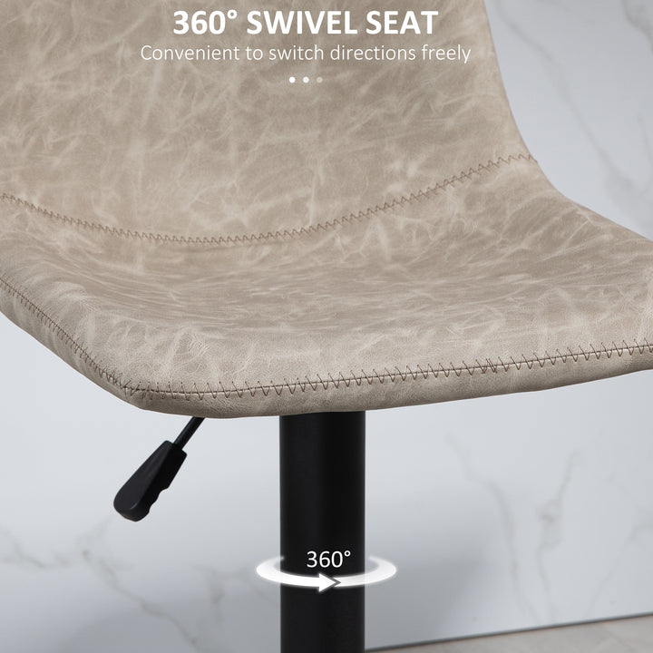 HOMCOM Adjustable Counter Height Bar Stools Set of 2, 360° Swivel Kitchen Counter Stools Dining Chairs with Backs, Vintage Leather, Brown