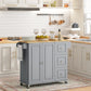 HOMCOM Kitchen Island with Drop Leaf, Rolling Kitchen Cart on Wheels with 3 Drawers, Cabinet, Natural Wood Top, Spice Rack and Towel Rack, White
