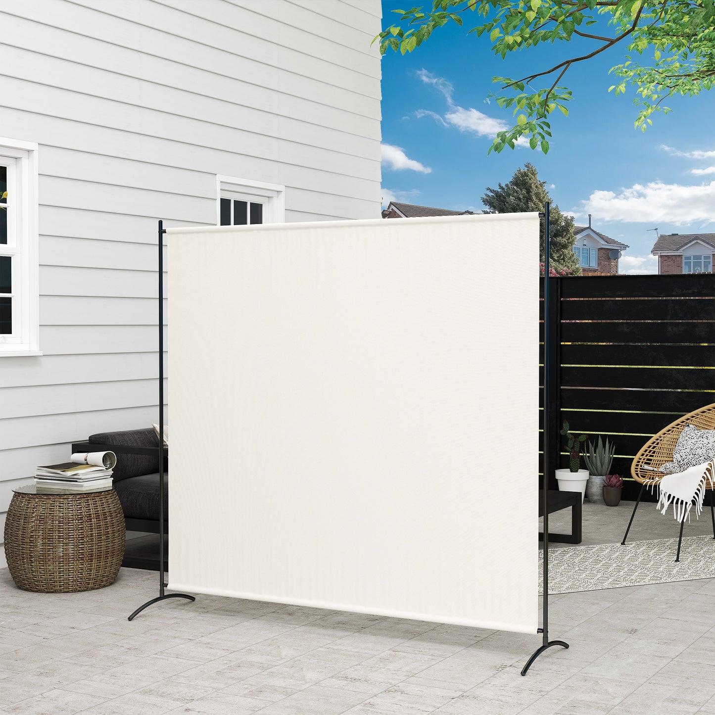 Outsunny Single Panel Room Divider, UV30+ Privacy Screen, Indoor Outdoor Privacy Panel with Stable Base, Black