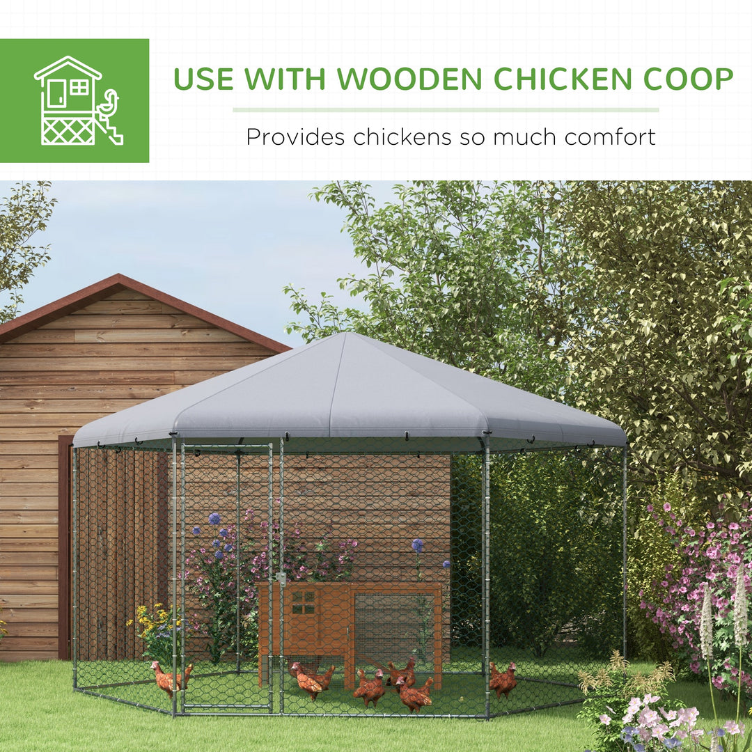 PawHut Chicken Coop with Cover for Outdoor Backyard, Chicken Run for 10-15 Chickens, Rabbits, Ducks, 13.1' x 11.4'