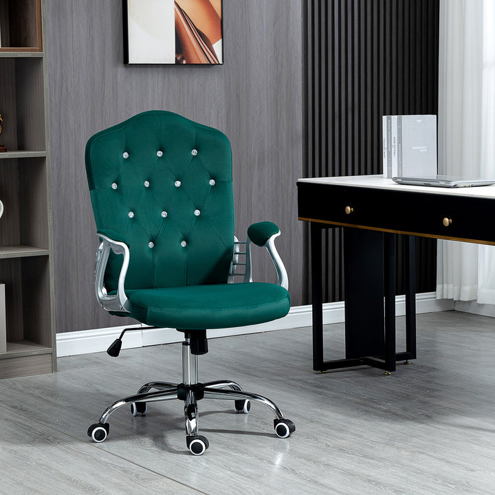Vinsetto Office Chair, Velvet Computer Chair, Button Tufted Desk Chair with Swivel Wheels, Adjustable Height, Tilt Function, Grey