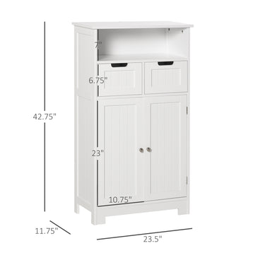 kleankin Freestanding Bathroom Cabinet with Adjustable Shelf and Drawers, Small Cabinet for Bathroom, Living Room, White
