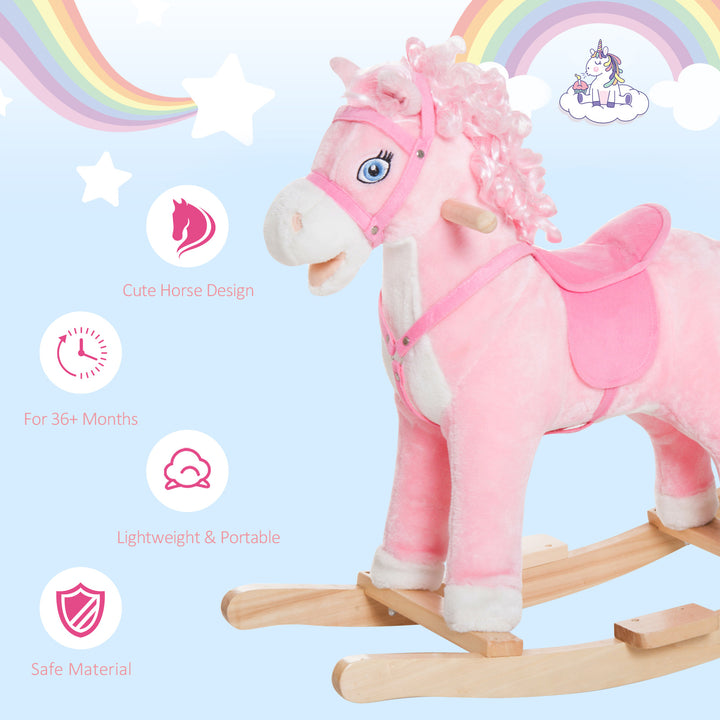 Qaba Kids Plush Rocking Horse Child Ride On Toy Rocker with Realistic Sounds Pink