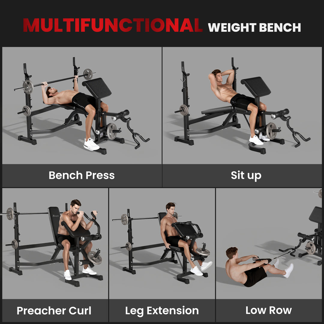 Soozier Press Bench, Heavy Duty Multiple Function Workout Adjustable Bench with Preacher Curl, Leg Developer