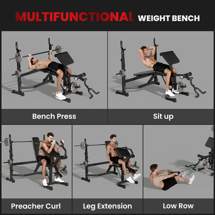 Soozier Press Bench, Heavy Duty Multiple Function Workout Adjustable Bench with Preacher Curl, Leg Developer