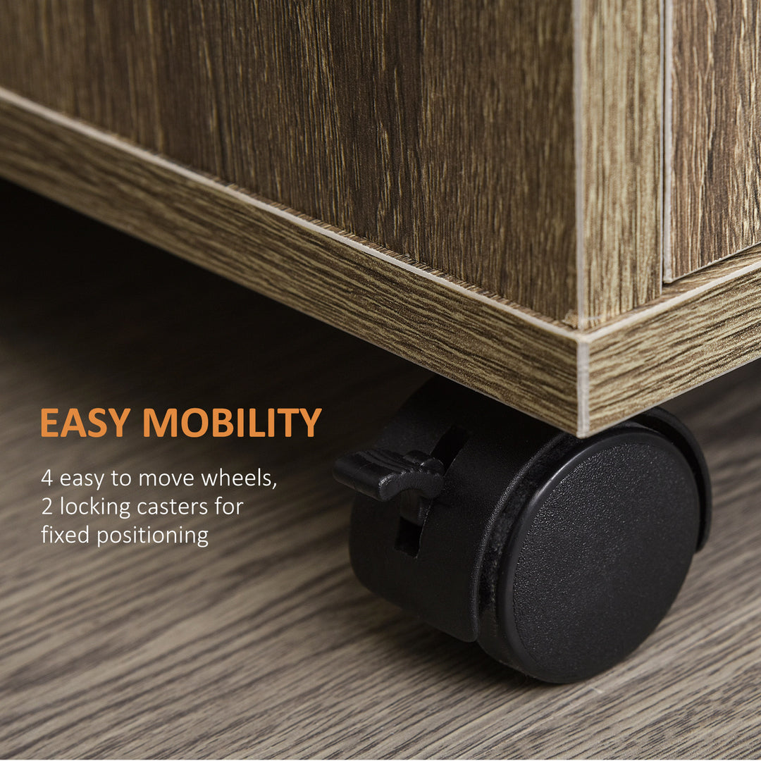 HOMCOM Microwave Cart on Wheels Utility Trolley Storage Sideboard Bookcase with 2-door Cabinet, White Oak