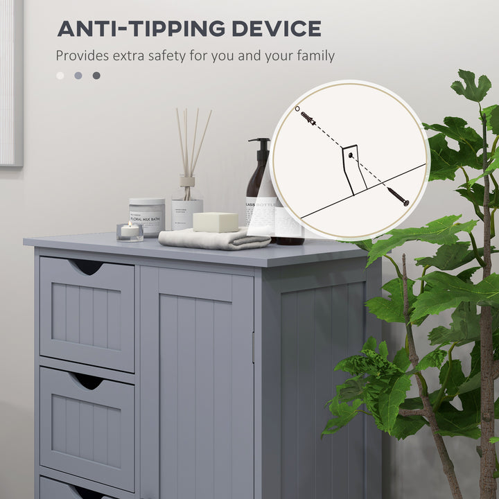 kleankin Bathroom Storage Cabinet, Floor Cabinet with Adjustable Shelf and 4 Drawers, Side Cabinet for Washroom, White