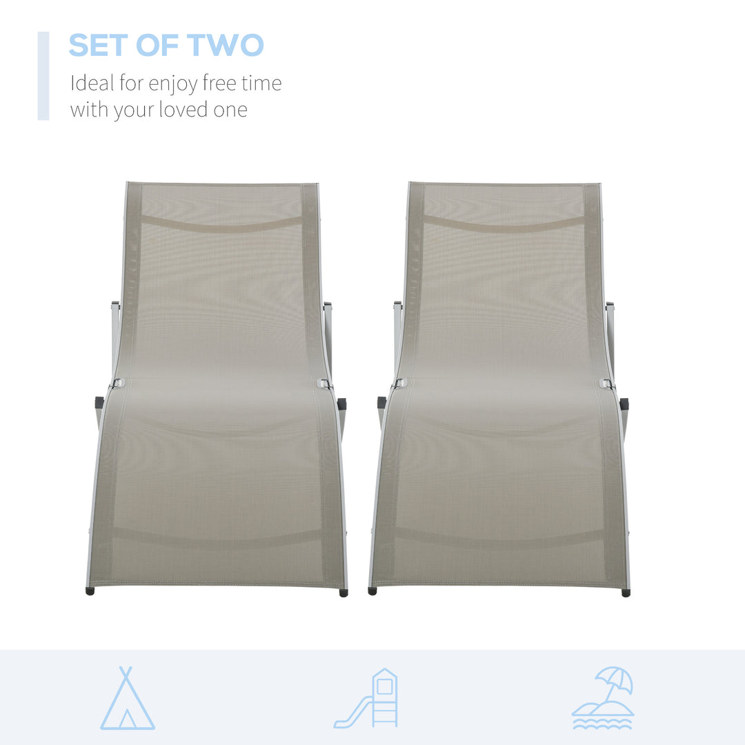 Outsunny Pool Chaise Lounge Chairs Set of 2, S-shaped Foldable Outdoor Chaise Lounge Chair Reclining for Patio Beach Garden With 264lbs Weight Capacity, Light Grey