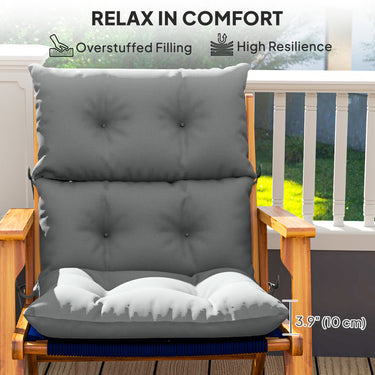 Outsunny Adirondack Chair Cushion, Tufted Rocking Chair Cushion with Ties, Non-Slip Replacement Seat Cushion for Outdoor Chair, Indoor Outdoor Cushion, Light Grey