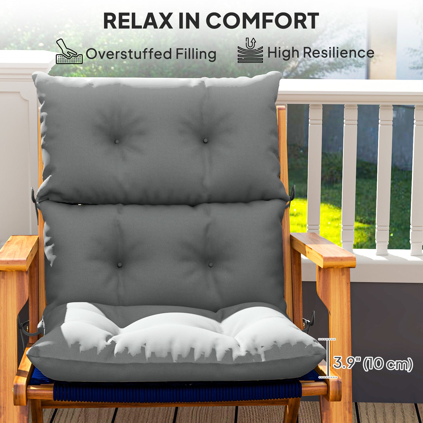 Outsunny Adirondack Chair Cushion, Tufted Rocking Chair Cushion with Ties, Non-Slip Replacement Seat Cushion for Outdoor Chair, Indoor Outdoor Cushion, Light Grey