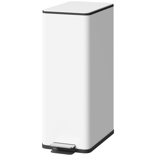 HOMCOM 5.3 Gallon Stainless Steel Kitchen Garbage Can with Soft-close Lid, Foot Pedal, Fingerprint-Proof, White