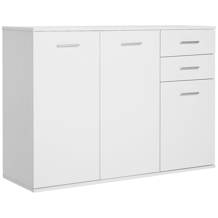 HOMCOM High Gloss Sideboard with 2 Drawers and 3 Doors, Buffet Cabinet with Adjustable Shelf, Coffee Bar Cabinet with Storage, White