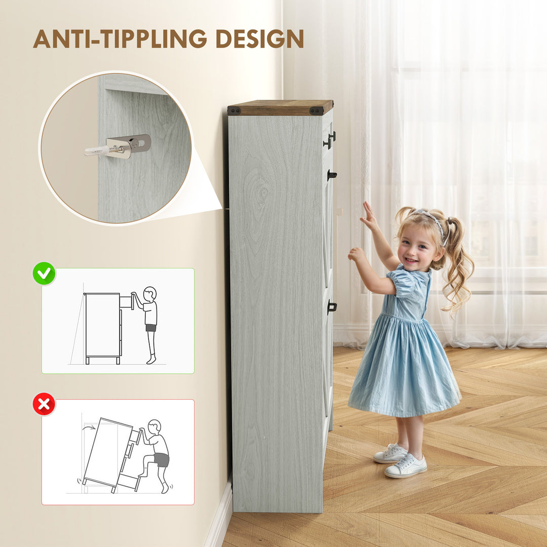 HOMCOM Narrow Shoe Storage Cabinet, Farmhouse Shoe Cabinet with 2 Flip Drawers, 1 Drawer, 12 Pairs for Entryway, White