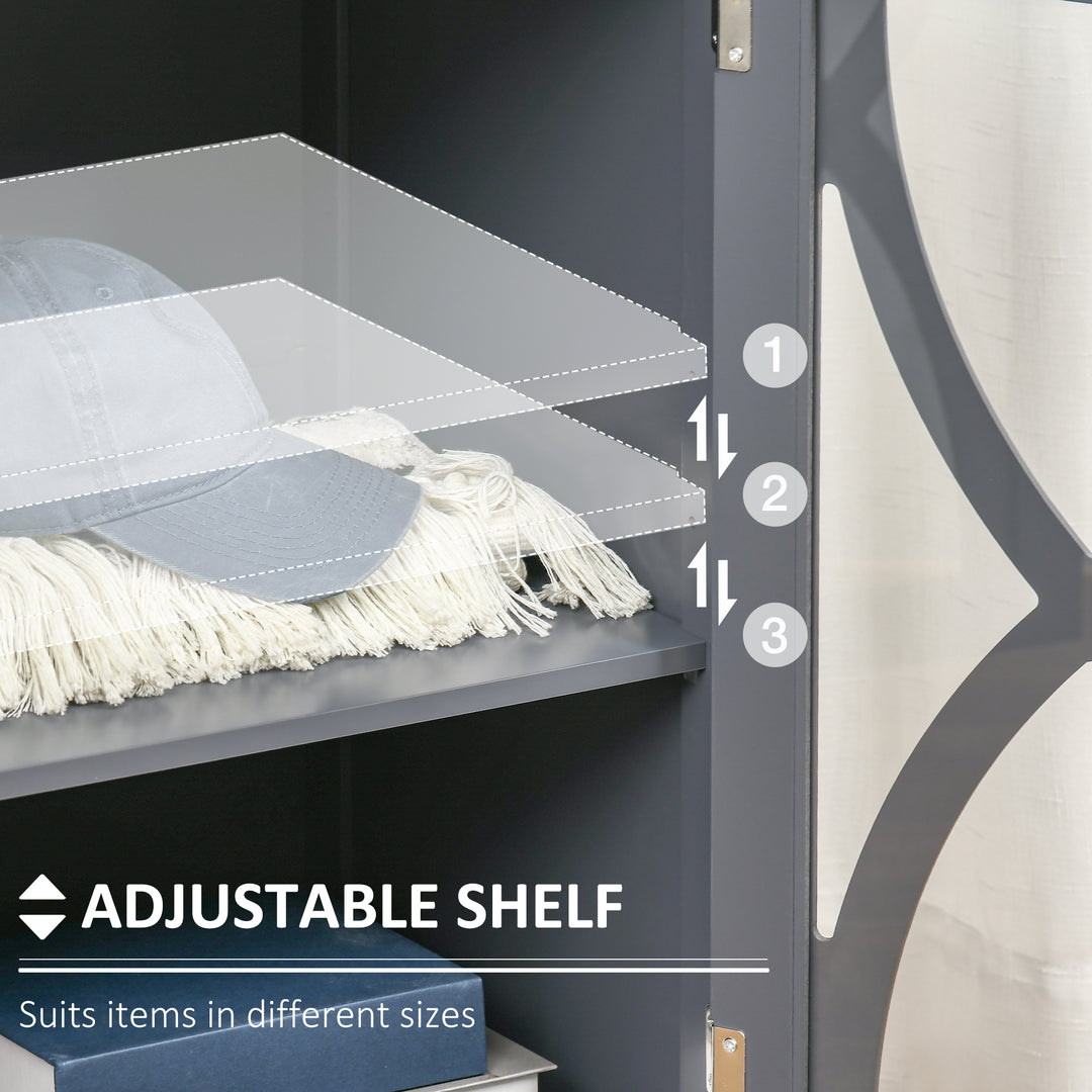 HOMCOM Kitchen Sideboard, Glass Door Buffet Cabinet, Bathroom Storage Cabinet with Adjustable Storage Shelf for Dining Room, Living Room, White