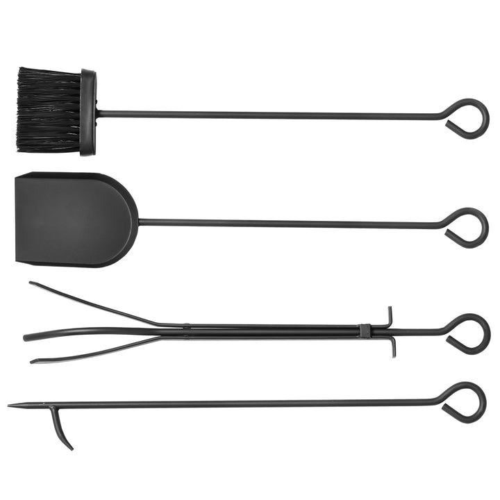 HOMCOM 16" 2-Tier Firewood Log Rack with 4 Tools, Fireplace Wood Storage Holder with Shovel, Broom, Poker, Tongs and Hooks, Black