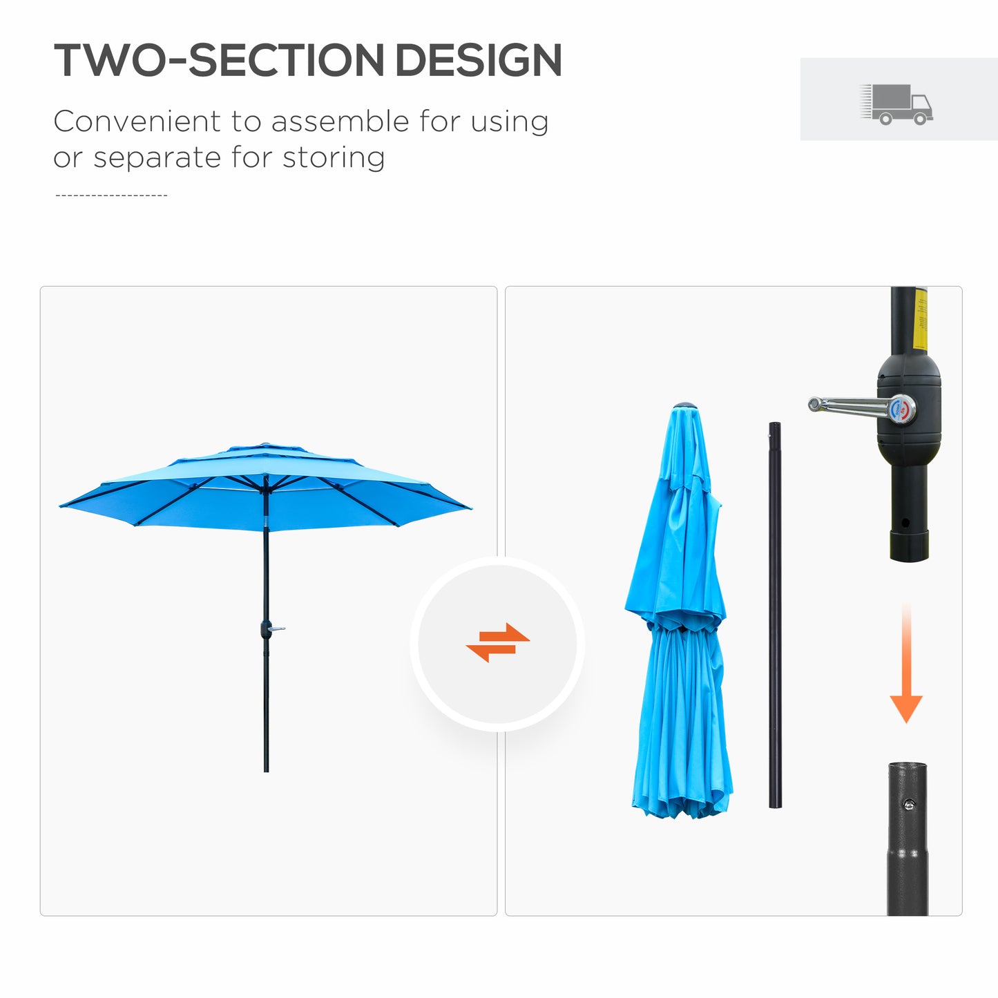 Outsunny 9FT 3 Tiers Patio Umbrella Outdoor Market Umbrella with Crank, Push Button Tilt for Deck, Backyard and Lawn, Sky Blue